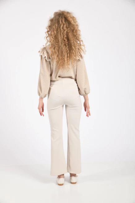 Kadın Yan Büzgülü Paça Yırtmaçlı Kumaş Pantolon