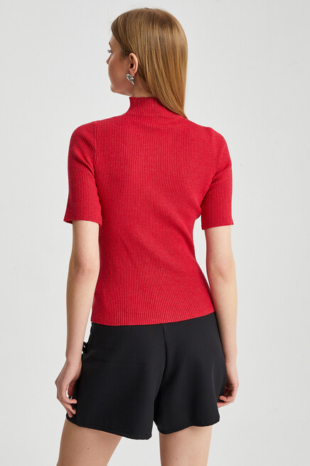 Kadın Yarım Balıkçı Kısa Kol Basic Triko Bluz