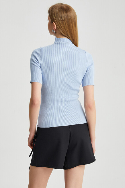 Kadın Yarım Balıkçı Kısa Kol Basic Triko Bluz