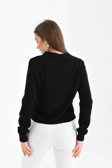 Bisiklet Yaka Kalp Desenli Triko Kazak