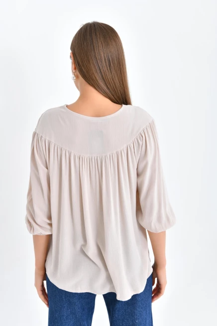 Kadın Bağlama Detay Nakışlı Salaş Bluz