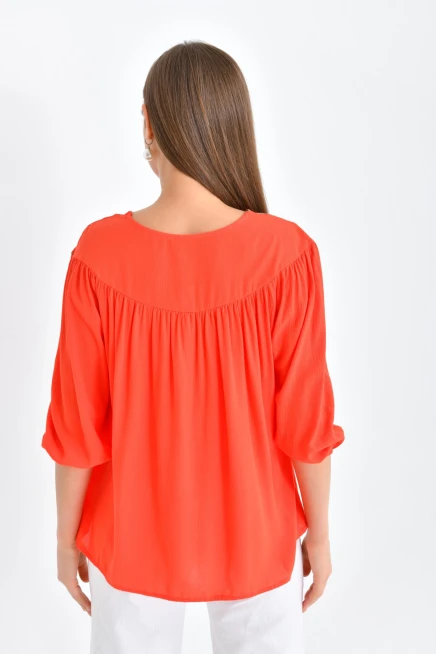 Kadın Bağlama Detay Nakışlı Salaş Bluz