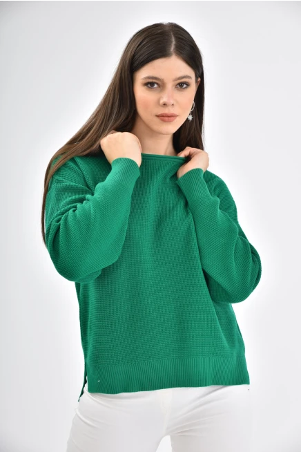 Bisiklet Yaka Arkası Uzun Yırtmaçlı Mevsimlik Triko Kazak