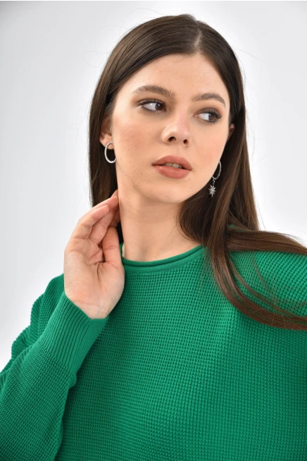 Bisiklet Yaka Arkası Uzun Yırtmaçlı Mevsimlik Triko Kazak