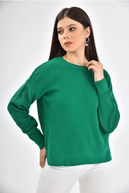 Bisiklet Yaka Arkası Uzun Yırtmaçlı Mevsimlik Triko Kazak