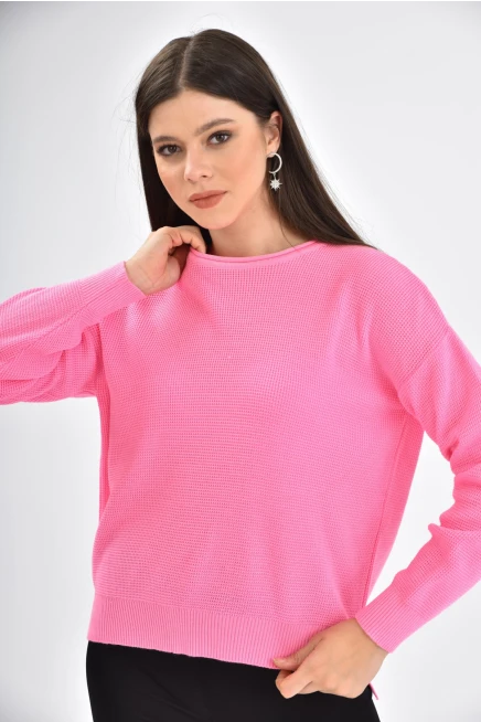 Bisiklet Yaka Arkası Uzun Yırtmaçlı Mevsimlik Triko Kazak