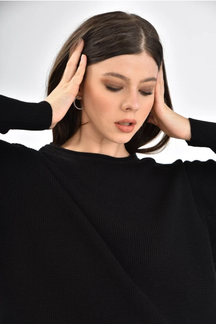 Bisiklet Yaka Arkası Uzun Yırtmaçlı Mevsimlik Triko Kazak