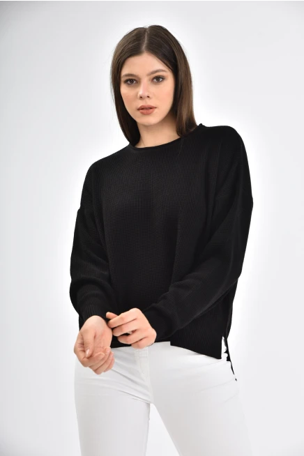 Bisiklet Yaka Arkası Uzun Yırtmaçlı Mevsimlik Triko Kazak