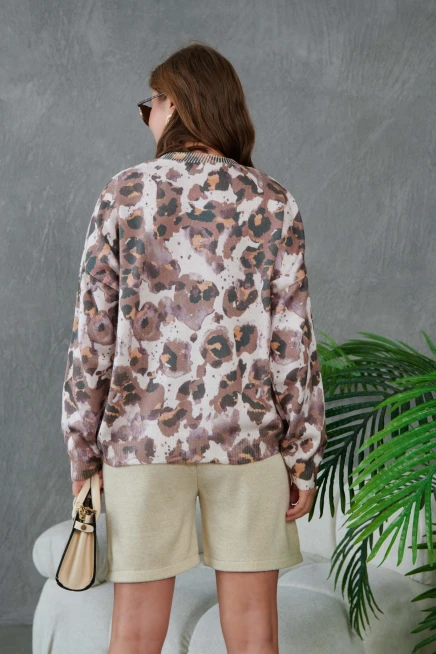 Kadın Bisiklet Yaka Desenli Triko Kazak