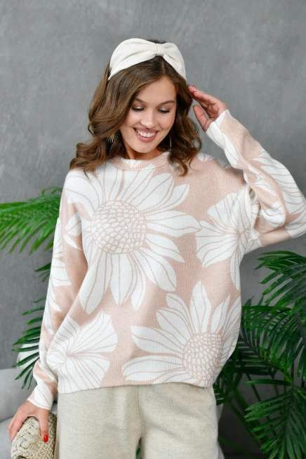 Kadın Bisiklet Yaka Desenli Triko Kazak