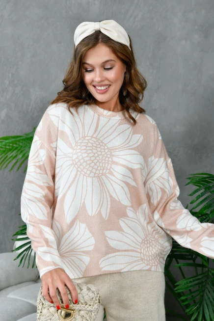 Kadın Bisiklet Yaka Desenli Triko Kazak