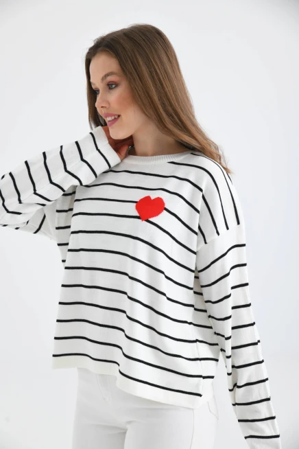 Bisiklet Yaka Salaş Çizgil Mevsimlik Triko Kazak