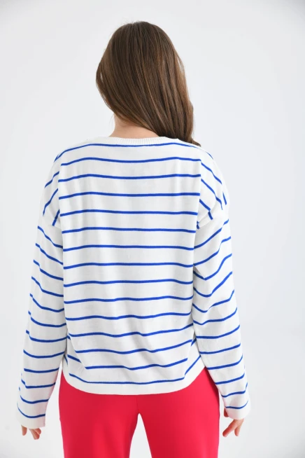 Bisiklet Yaka Salaş Çizgil Mevsimlik Triko Kazak