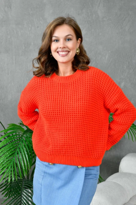 Kadın Bisiklet Yaka Salaş Triko Kazak