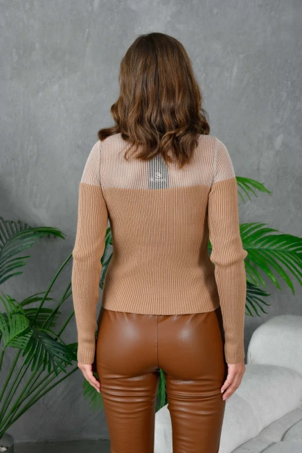 Kadın Bisiklet Yaka Transparan Detay Triko Kazak