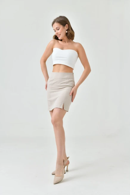 Kadın Büzgü Detaylı Kumaş Etek