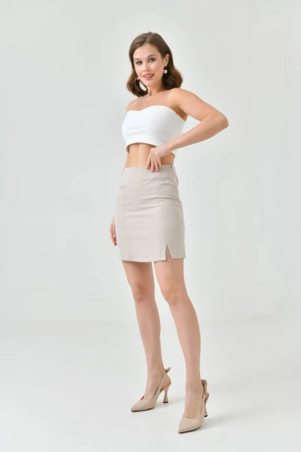 Kadın Büzgü Detaylı Kumaş Etek