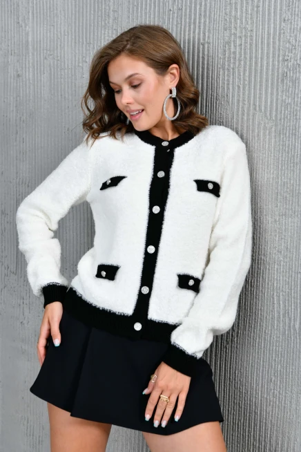 Kadın Düğme Detay Bürümcük Triko Hırka