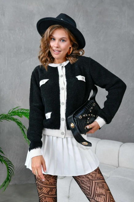 Kadın Düğme Detay Bürümcük Triko Hırka