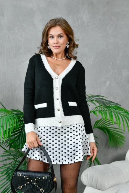 Kadın Düğme Detay Salaş Triko Hırka