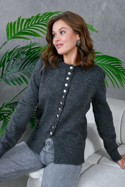 Kadın Düğme Detay Triko Hırka