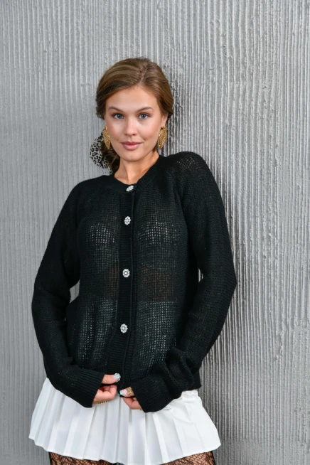 Kadın Düğme Detay Triko Hırka