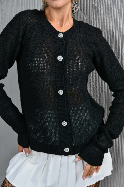 Kadın Düğme Detay Triko Hırka