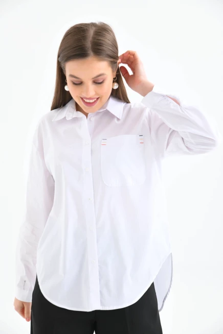 Oversize Cep Detay Uzun Basic Gömlek