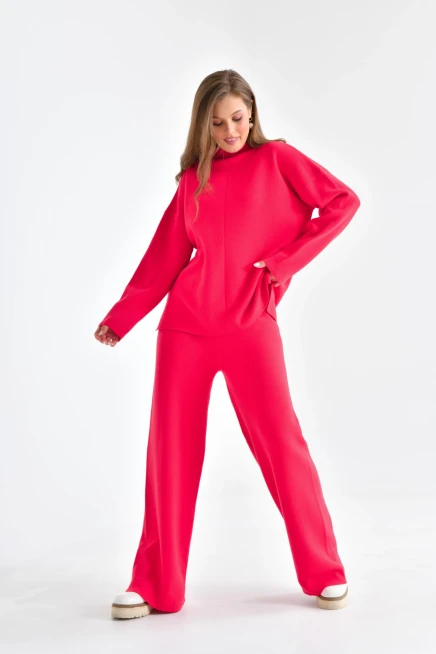 Dik Yaka Basic Kırmızı İkili Triko Takım