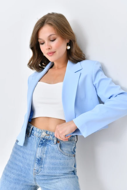 Kadın Kruvaze Crop Blazer Ceket