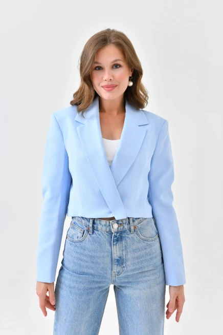 Kadın Kruvaze Crop Blazer Ceket