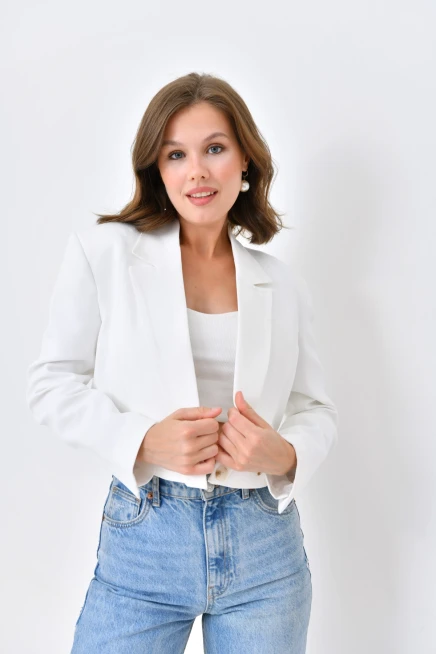 Kadın Kruvaze Crop Blazer Ceket