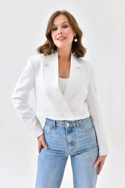 Kadın Kruvaze Crop Blazer Ceket