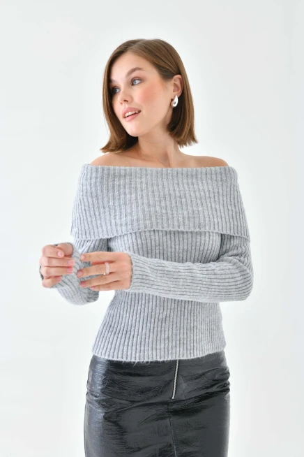 Kadın Madonna Yaka Slim Triko Kazak