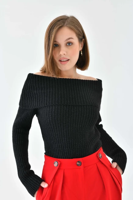 Kadın Madonna Yaka Slim Triko Kazak