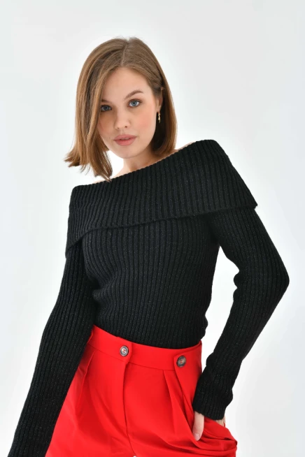 Kadın Madonna Yaka Slim Triko Kazak