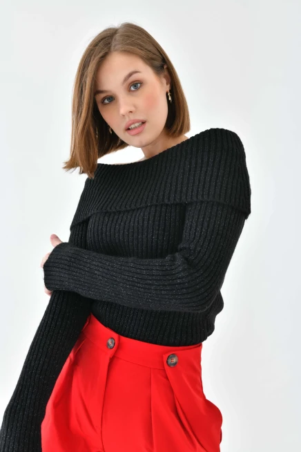 Kadın Madonna Yaka Slim Triko Kazak