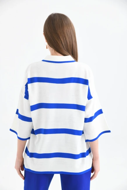 Polo Yaka Fermuarlı Çizgili Salaş Mevsimlik Trko Kazak