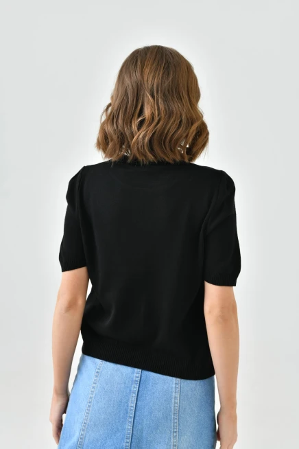 Bisiklet Yaka Kalp Desenli Mevsimlik Triko Kazak