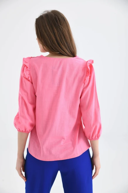 Kadın Uzun Kol Bağlama Detay Nakışlı Salaş Bluz