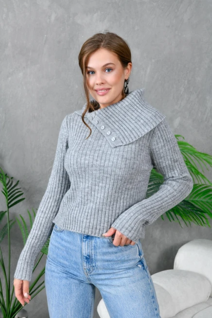 Kadın Yaka Detay Triko Kazak