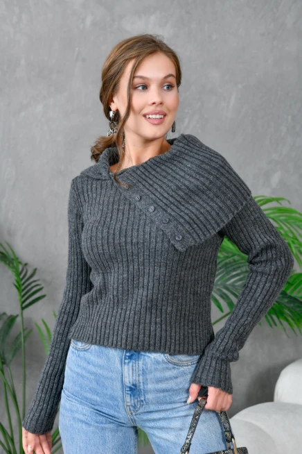 Kadın Yaka Detay Triko Kazak
