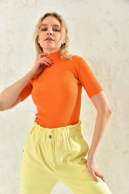 Kadın Yarım Balıkçı Kısa Kol Basic Triko Bluz