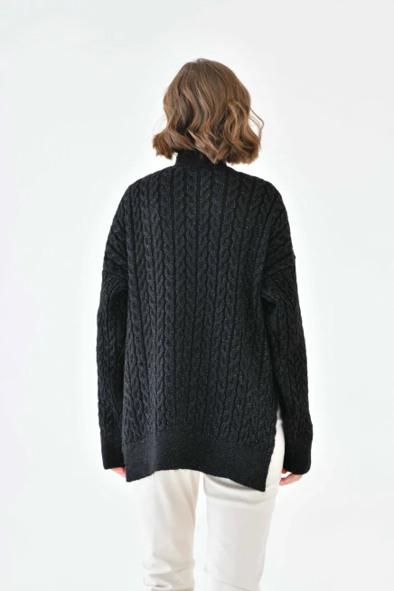 Kadın Yarım Balıkçı Yırtmaçlı Salaş Triko Kazak