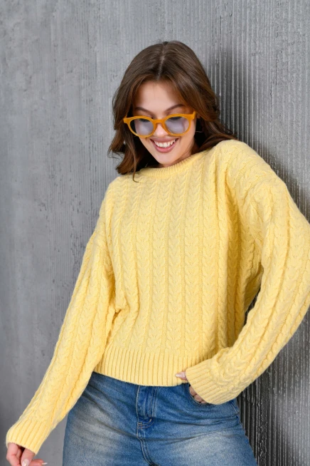 Kadın Bisiklet Yaka Örgü Detay Triko Kazak