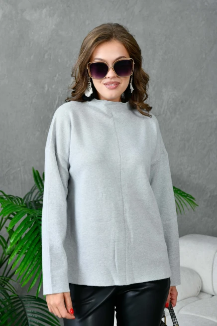 Kadın Dik Yaka Salaş Triko Kazak
