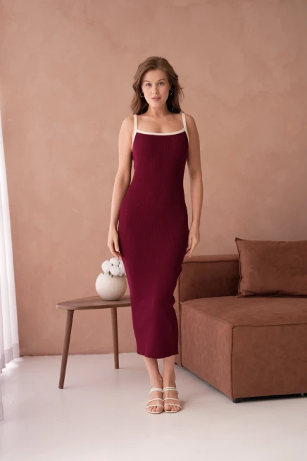 Askılı Slim Fit Kaşkorse Balık Triko Elbise