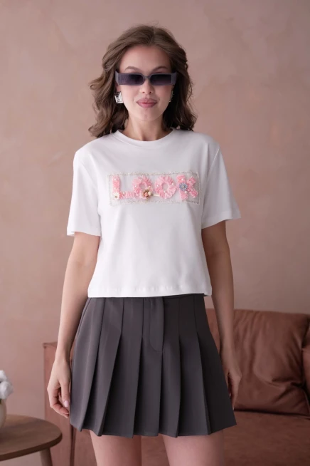 Look Yazı Aplikeli Basic T-Shirt