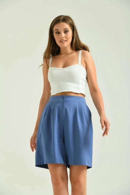 Kadın Indıgo Uzun Basic Kumaş Şort