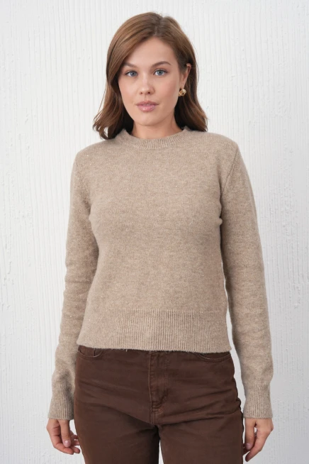 kadın vizon bisiklet yaka simli yumuşak dokulu triko kazak 8540